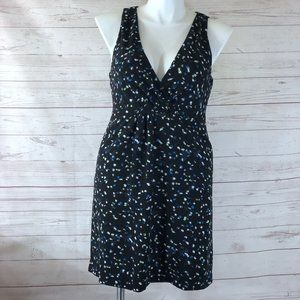 J.Crew Women Black sleeveless Casual Dress size 12 white blue & green spots Zip